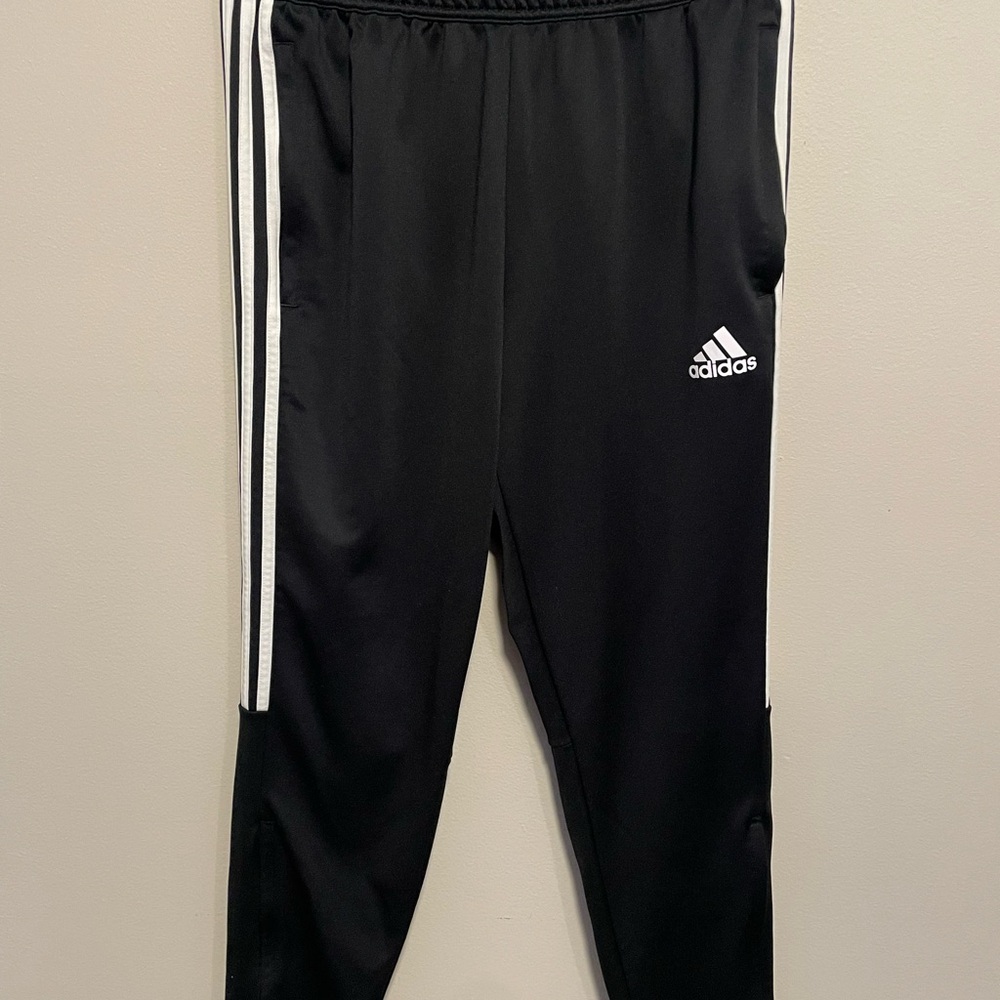Adidas Black Track Pants with White Stripes